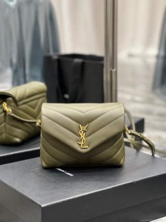 YSL 630951 Saint Laurent Loulou Toy Bag In Matelassé “Y” Leather Green