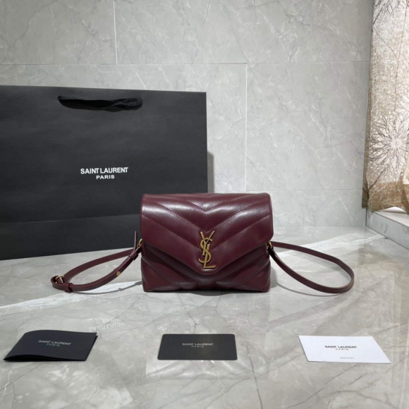 YSL 630951 Saint Laurent Loulou Toy Bag In Matelassé “Y” Leather Wine Red