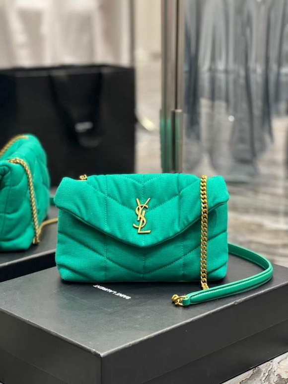 Saint Laurent Lou lou Puffer Mini Bag YSL 620333 Canvas and smooth leather Green