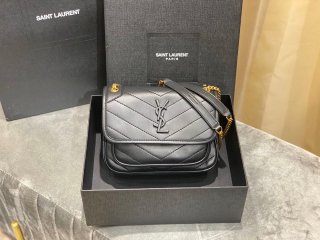 YSL 533037 Yves Saint Laurent Niki Baby In Crinkled Vintage Leather Bag Black