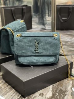 YSL 533037 Yves Saint Laurent Niki Baby In Crinkled Vintage Nubuck Leather Blue