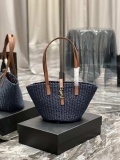 Saint Laurent 685618 YSL Panier Medium Bag In Raffia Navy Blue