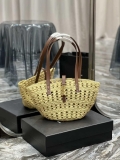 Saint Laurent 685618 YSL Panier Medium Bag In Raffia Apricot