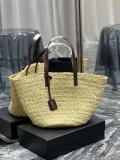 Saint Laurent YSL 693242 Tote Panier Maxi Bag In Raffia Apricot