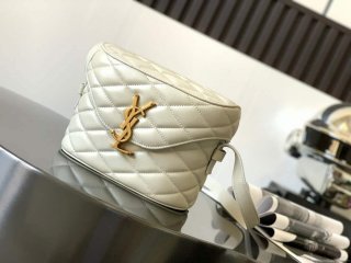 YSL 710080 June Box Bag In Quilted Patent Leather White