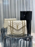 YSL 487216 Saint Laurent Loulou Medium Bag In Y-Quilted Leather 574946 White Gold