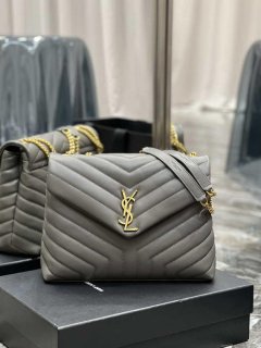 YSL 574946 Saint Laurent Loulou Medium Bag In Y-Quilted Leather Gray