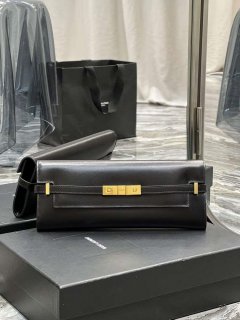 YSL 695949 Manhattan Clutch In Box Saint Laurent Leather Black