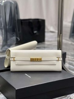 YSL 695949 Manhattan Clutch In Box Saint Laurent Leather White