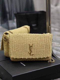 YSL 580065 Kate Medium Supple Chain Bag In Raffia Apricot