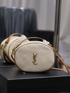 YSL 744579 Camera Bag In Raffia And Vegetable-Tanned Leather