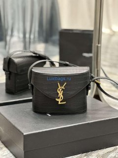 YSL 710080 June Box Bag In Quilted Crocodile Printer Leather Black