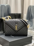 YSL 600166 Envelope Large In Quilted Grain De Poudre Embossed Leather Black V gird