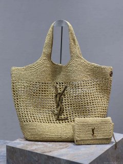 Saint Laurent YSL 772191 Icare In Raffia Maxi Shopping Bag Apricot