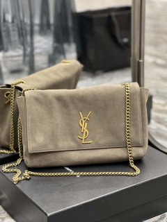 YSL 553804 Saint Laurent Reversible Medium Kate in Suede Dark Green