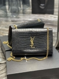 YSL 553804 Saint Laurent Reversible Medium Kate in Crocodile Leather Black