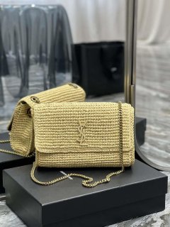 YSL 553804 Saint Laurent Medium Kate in Raffia with Brown Leather