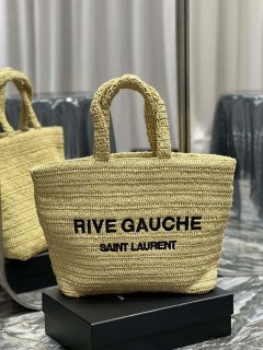 YSL 688864 Saint Laurent Rive Gauche Tote in Apricot Raffia