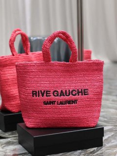 YSL 688864 Saint Laurent Rive Gauche Tote in Red Raffia