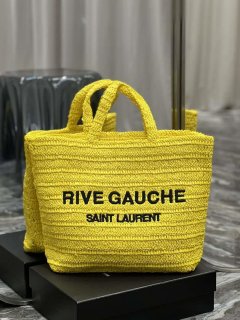 YSL 688864 Saint Laurent Rive Gauche Tote in Yellow Raffia