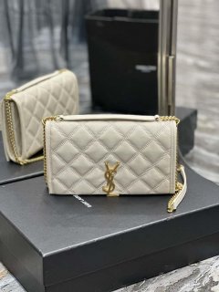 YSL 585031 Saint Laurent Becky Chain Shoulder Bag Leather White