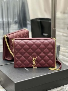 YSL 629246 Saint Laurent Becky Chain Shoulder Bag 25cm Leather Wine Red