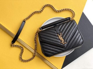 YSL 600279 College Medium In Matelassé Leather Black with Gold