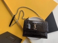 YSL 442906 Sunset Medium In Crocodile Embossed Shiny Leather Black